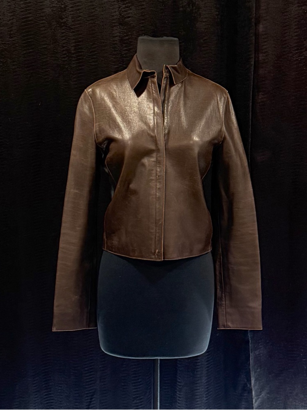 Calvin Klein Brown Leather Fitted Zip-Front Jacket